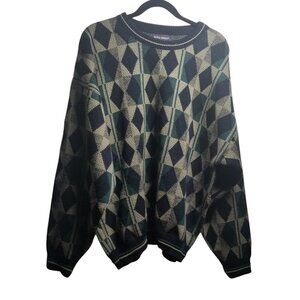 Men's Vintage 80s 90s Crewneck Heritage Navy Green Preppy Sweater Sz 1X